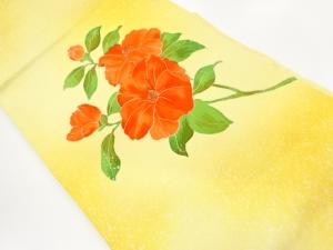 塩瀬金彩手描き椿模様名古屋帯